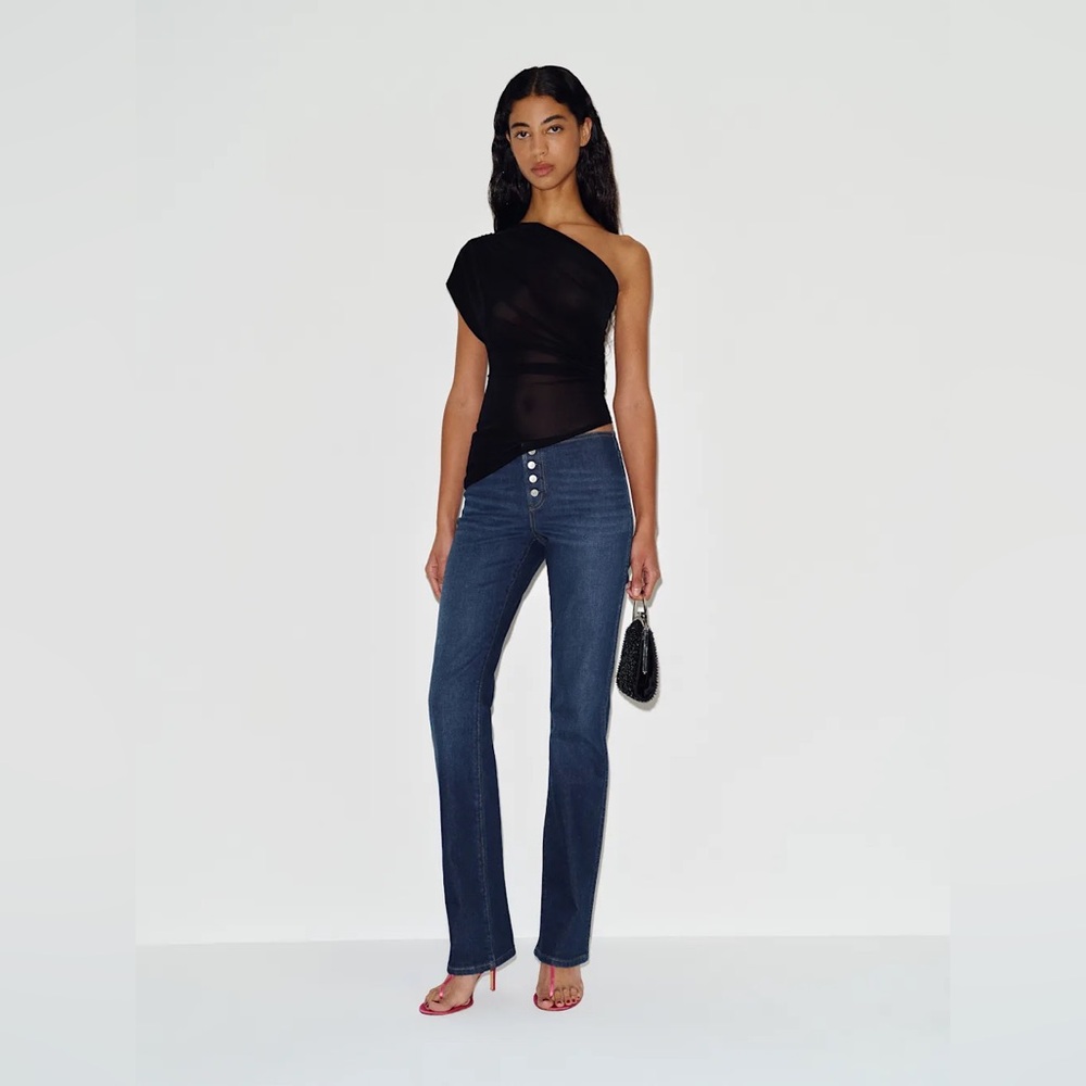 Reformation Naomi Super Stretch Low Rise Bootcut Jeans Exposed Buttons Size 24